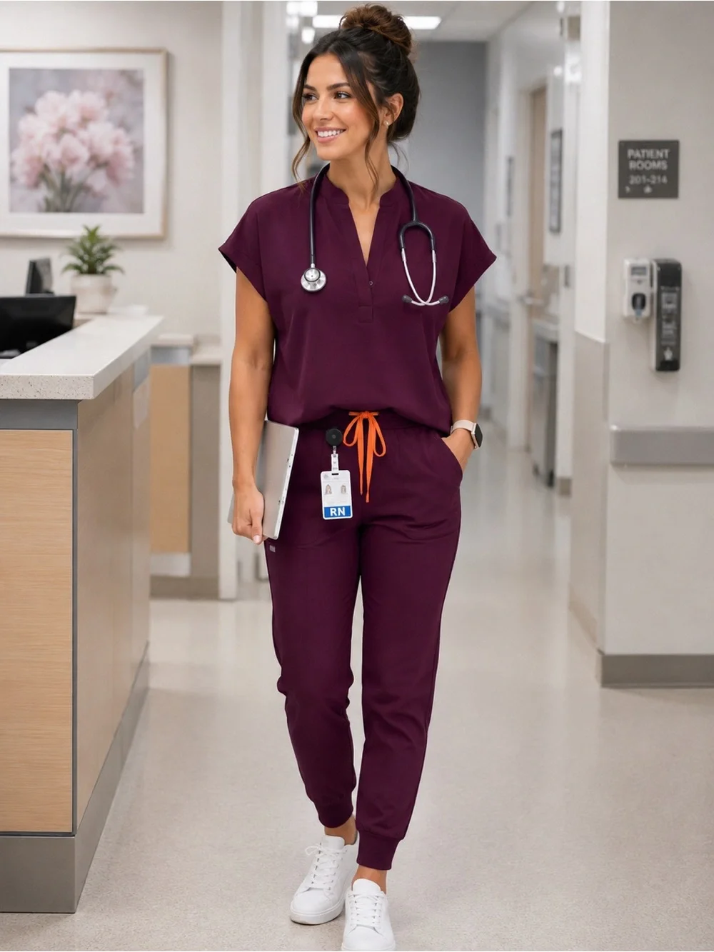 FIGS Women's Plum Jogger Set with Orange Drawstring L